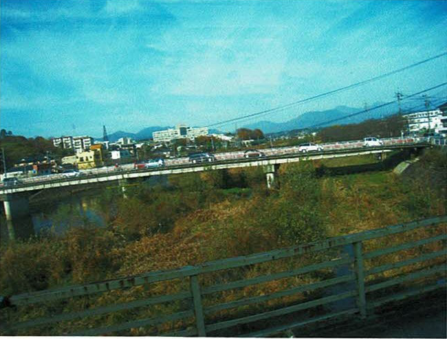 津山の市街と川の風景