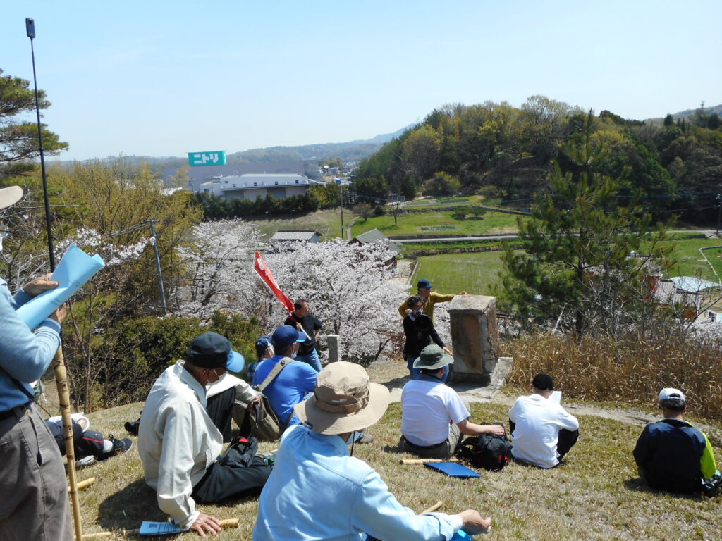赤坂のイコーカ山古墳で。足利義昭の供養塔と伝わる宝篋印塔もあります。それにしてもどこに行っても桜が満